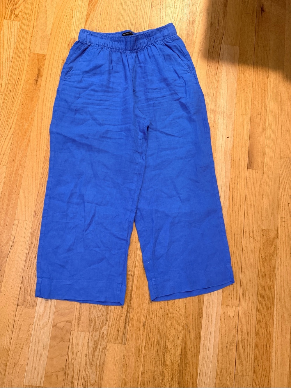 Ladies Size Small "Tahari" 100% Linen Royal Blue Elastic-Waist Casual Pants GUC